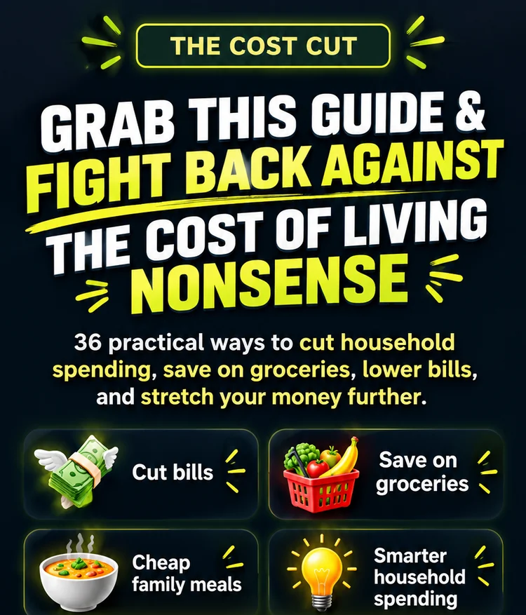 The Cost Cut: Grab this guide and fight back against the cost-of-living nonsense. Cut bills, spend less on groceries, make cheaper family meals and manage household spending.
